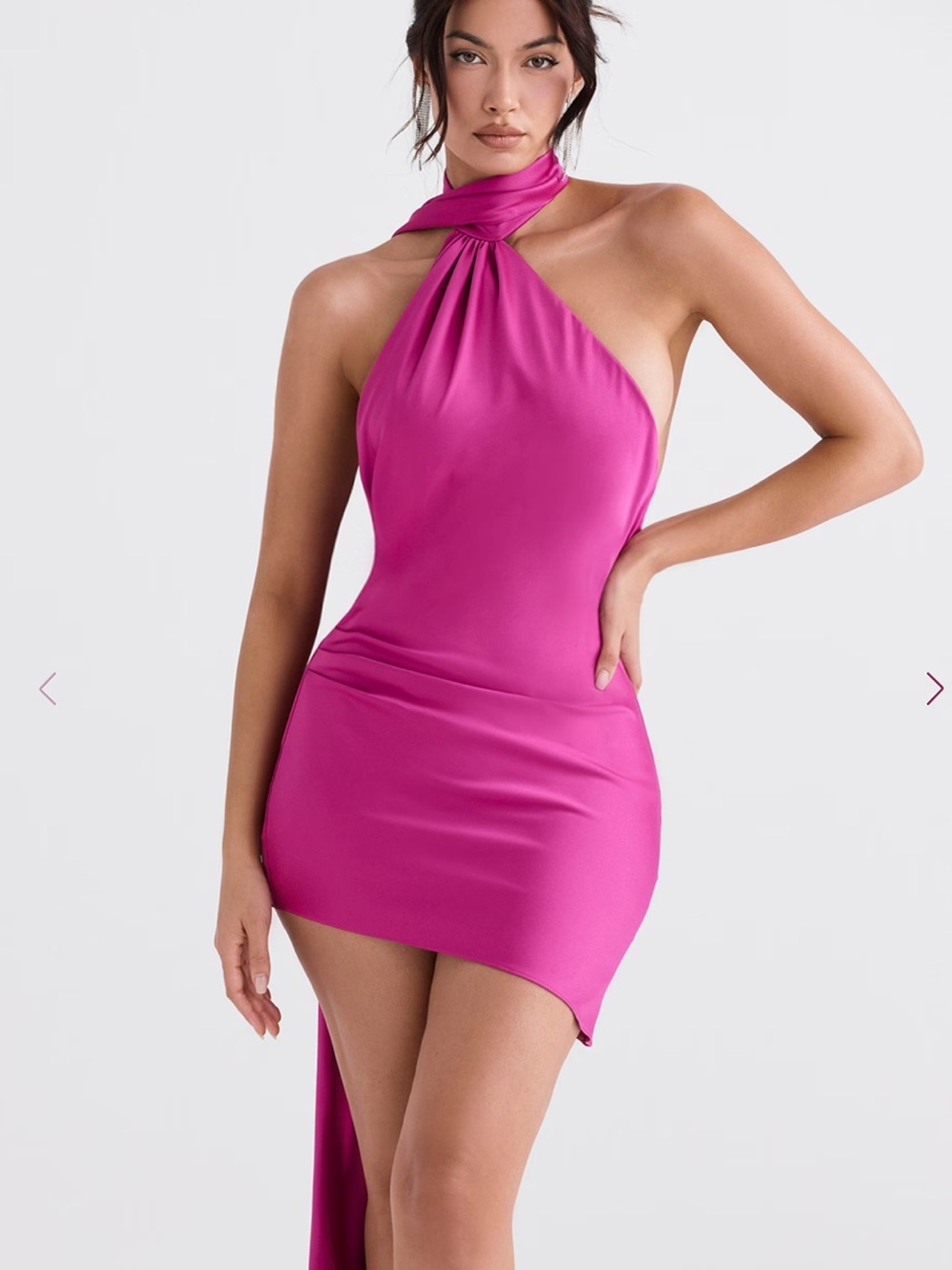 House of CB Aida Hot Pink Asymmetric Wrap Neck Dress